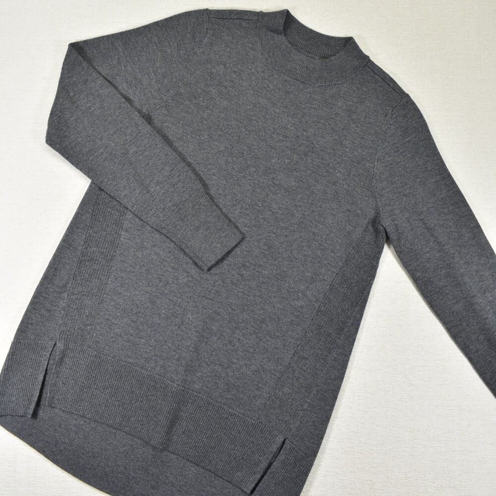 Duluth Trading Womens S Charcoal Gray Merino Wool Tunic Sweater Side Slit Mock